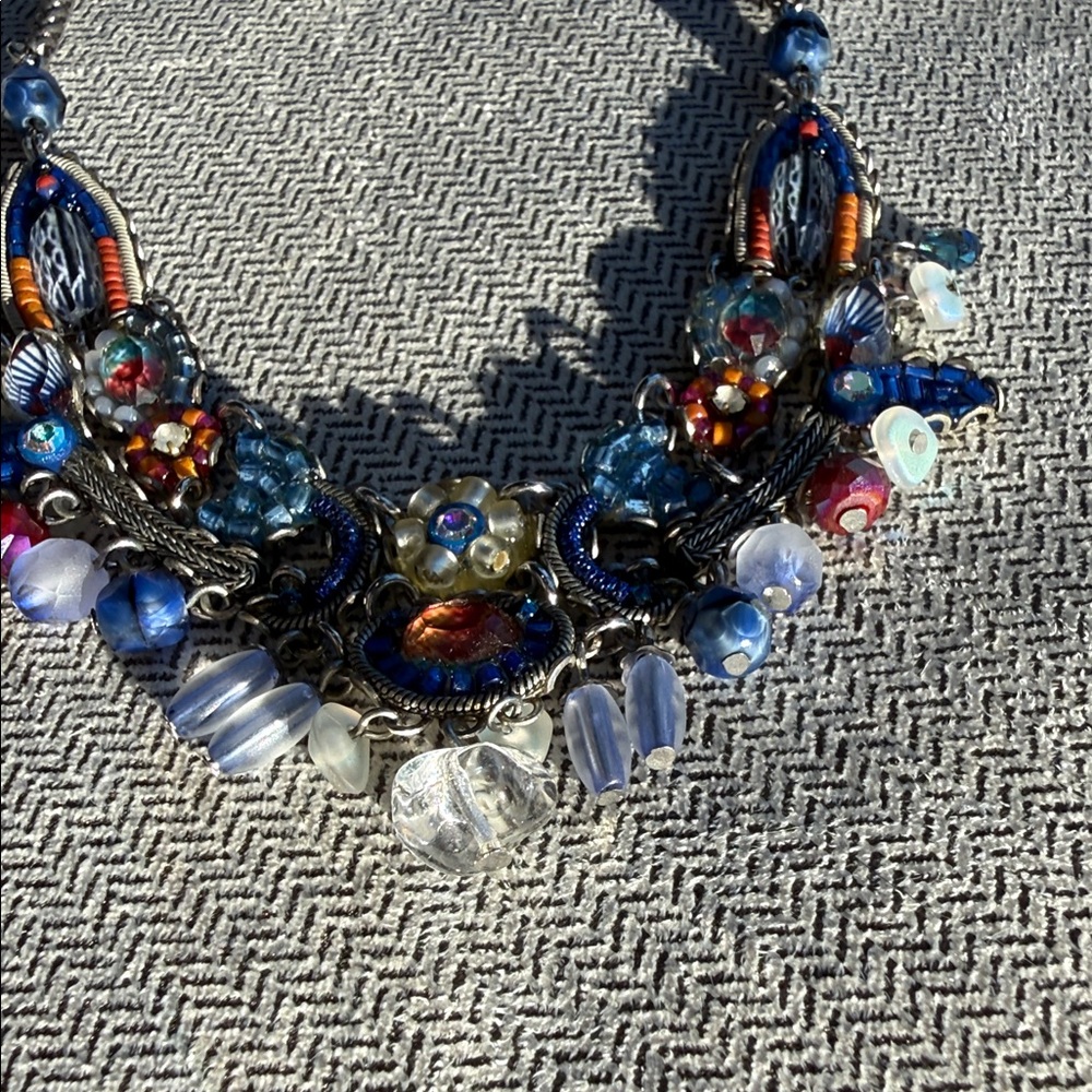Ayala Bar Set Blue Red and Silver Sparkly Necklace Earrings Set 💎SEE VIDEO💎 - Picture 4 of 15